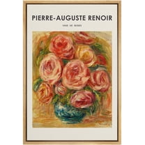 IDEA4WALL Framed Canvas Print Vase of Roses by Pierre-Auguste Renoir Traditional Cultural Illustrations Fine Art Vintage Floral Poster for Living Room, Bedroom, Office - Natural 24"x36"