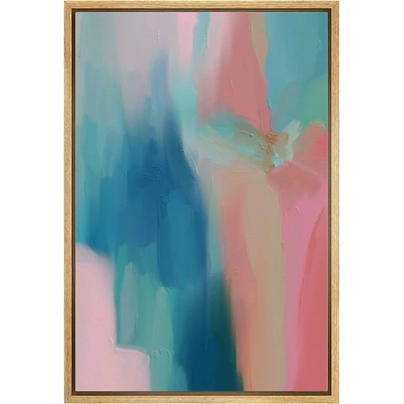 IDEA4WALL Framed Canvas Print Vibrant Blue Pink Pastel Watercolors Abstract Shape Wall Art Modern Artwork Decor Bohemian Colorful Relax/Zen for Living Room, Bedroom - Natural 16"x24"