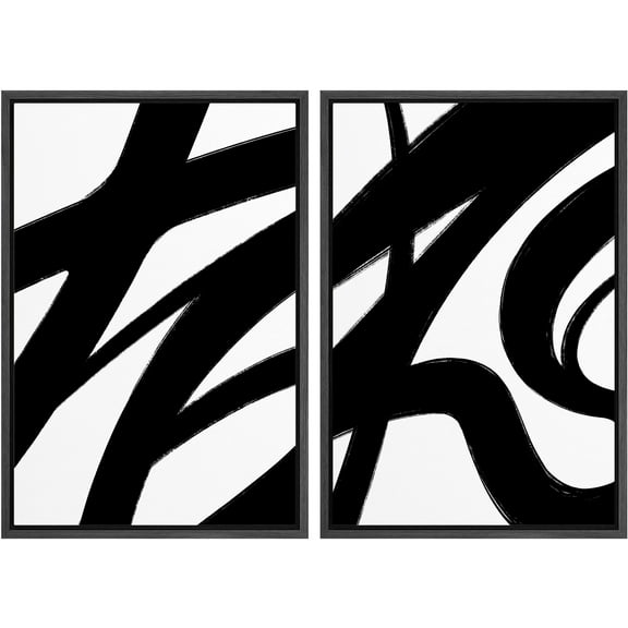 IDEA4WALL Framed Canvas Print Wall Art Abstract Black Stroke Lines Illustrations Modern Art Decorative Bohemian Colorful Chic for Living Room, Bedroom, Office - 16"x24"x2 BLACK