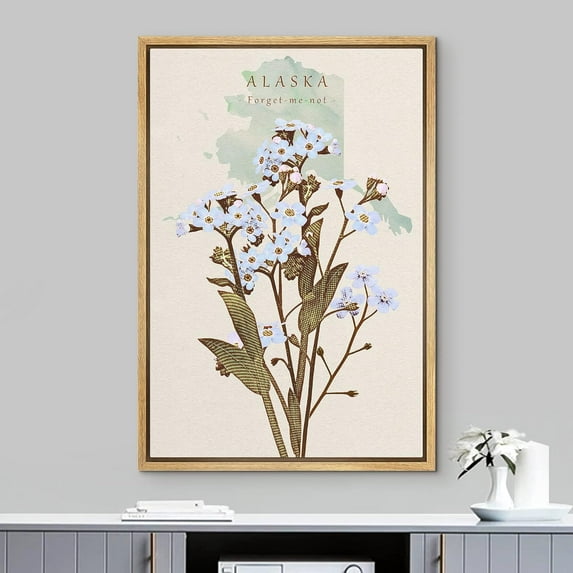 IDEA4WALL Framed Canvas Print Wall Art Alaska Forget-Me-Not State Flower Floral Plants Illustrations Multicolor Rustic Minimal Wall Decor for Living Room, Bedroom, Office - 24"x36" Natural