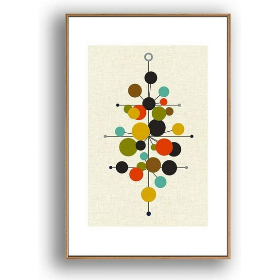 IDEA4WALL Framed Canvas Print Wall Art Black & Gold Abstract Flowers Geometric Shapes Illustrations Modern Art Chic Colorful for Living Room, Bedroom, Office - 16"x24" Natural