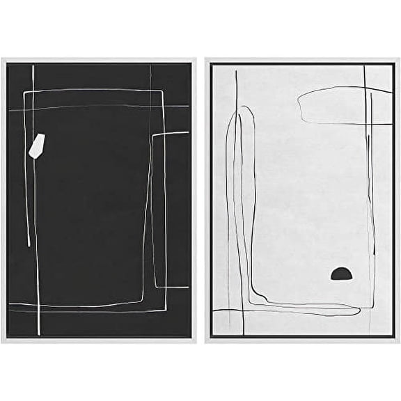 IDEA4WALL Framed Canvas Print Wall Art Black and White Line Art Polygon Collage Abstract Shapes Modern Boho Relax/Calm Chic for Living Room, Bedroom, Office - 16"x24"x2 White