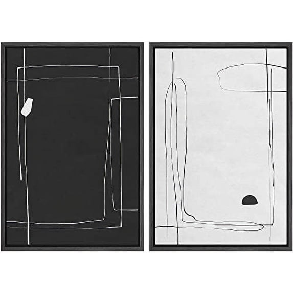 IDEA4WALL Framed Canvas Print Wall Art Black and White Line Art Polygon Collage Abstract Shapes Modern Boho Relax/Calm Chic for Living Room, Bedroom, Office - 24"x36"x2 Black
