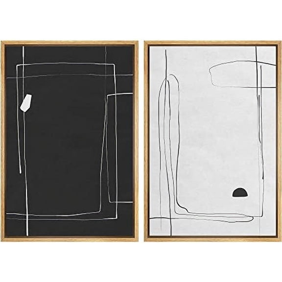 IDEA4WALL Framed Canvas Print Wall Art Black and White Line Art Polygon Collage Abstract Shapes Modern Boho Relax/Calm Chic for Living Room, Bedroom, Office - 24"x36"x2 Natural