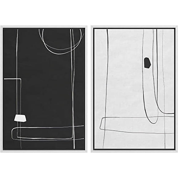 IDEA4WALL Framed Canvas Print Wall Art Black and White Minimalist Line Art Collage Abstract Shapes Modern Boho Relax/Calm Chic for Living Room, Bedroom, Office - 16"x24"x2 White