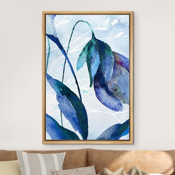 IDEA4WALL Framed Canvas Print Wall Art Blue Flower Display with Watercolor Effect Floral Botanical Modern Art Rustic Multicolor Wall Decor for Living Room, Bedroom, Office - 16"x24" Natural