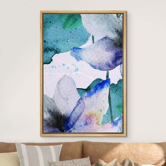 IDEA4WALL Framed Canvas Print Wall Art Blue Watercolor Explosion Flower Display Floral Botanical Modern Art Rustic Multicolor Wall Decor for Living Room, Bedroom, Office - 16"x24" Natural