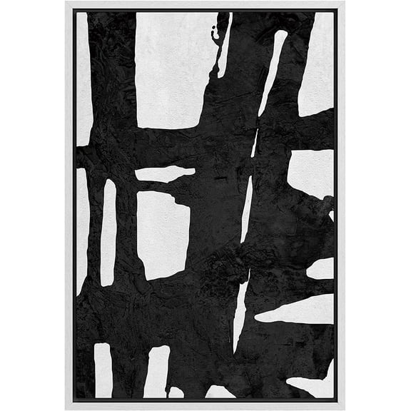 IDEA4WALL Framed Canvas Print Wall Art Bold Ink Stroke with Grid and Texture Abstract Brushstroke Illustrations Minimalism Expressive Black & White Art for Living Room, Bedroom, Office - White 24"x36"