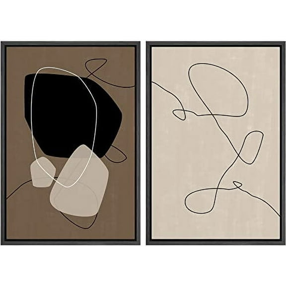 IDEA4WALL Framed Canvas Print Wall Art Brown and Black Polygon and Line Art Collage Abstract Shapes Modern Boho Relax/Calm Chic for Living Room, Bedroom, Office - 16"x24"x2 Black