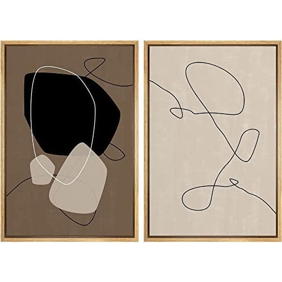 IDEA4WALL Framed Canvas Print Wall Art Brown and Black Polygon and Line Art Collage Abstract Shapes Modern Boho Relax/Calm Chic for Living Room, Bedroom, Office - 16"x24"x2 Natural