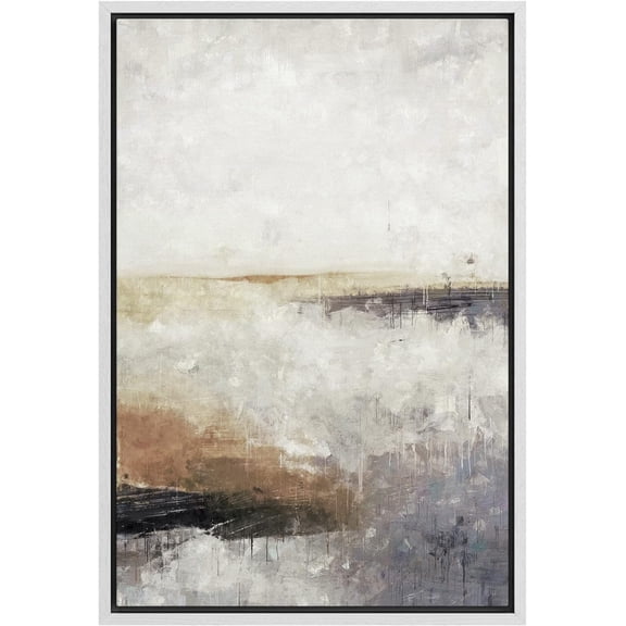 IDEA4WALL Framed Canvas Print Wall Art Brown Gray Pastel Minimal Landscape Abstract Shapes Illustration Modern Art Decor Nordic Chic Relax/Zen for Living Room, Bedroom, Office - White 24"x36"