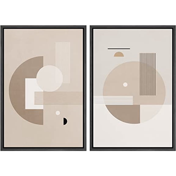 IDEA4WALL Framed Canvas Print Wall Art Brown and White Geometric Mid-Century Polygons Abstract Shapes Modern Boho Relax/Calm Chic for Living Room, Bedroom, Office - 24"x36"x2 Black