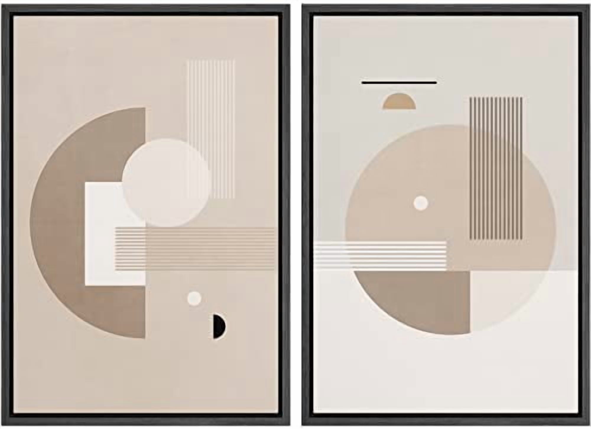 IDEA4WALL Framed Canvas Print Wall Art Brown and White Geometric Mid ...