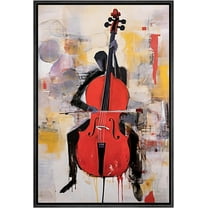 IDEA4WALL Framed Canvas Print Wall Art Cellist Playing Cello Wall Decor Vintage Classic Colorful Print Street Artisc Artwork Multicolor Contemporary for Home Decoration - Black 24"x36"