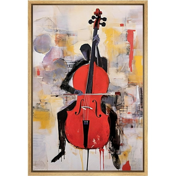 IDEA4WALL Framed Canvas Print Wall Art Cellist Playing Cello Wall Decor Vintage Classic Colorful Print Street Artisc Artwork Multicolor Contemporary for Home Decoration - Natural 16"x24"