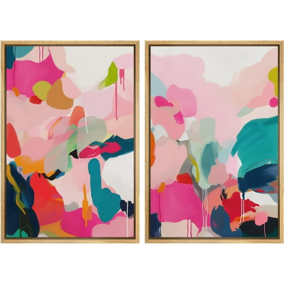 IDEA4WALL Framed Canvas Print Wall Art Colorful Abstract Vibrant Pink & Blue Drip Illustrations Multicolor Digital Art Decor Modern Contemporary for Living Room, Bedroom, Office - 24"x36"x2 Natural