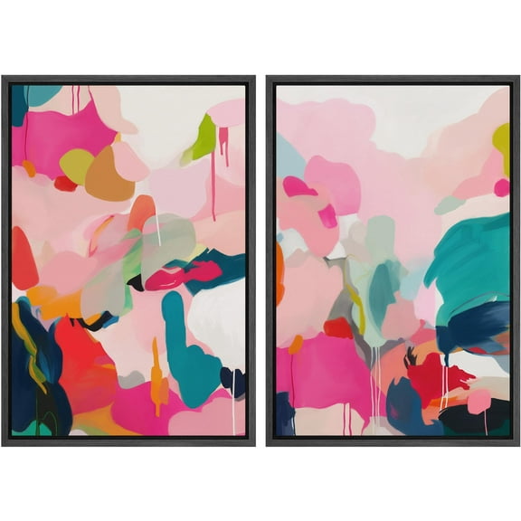 IDEA4WALL Framed Canvas Print Wall Art Colorful Abstract Vibrant Pink & Blue Drip Illustrations Multicolor Digital Art Decor Modern Contemporary for Living Room, Bedroom, Office - 24"x36"x2 Black
