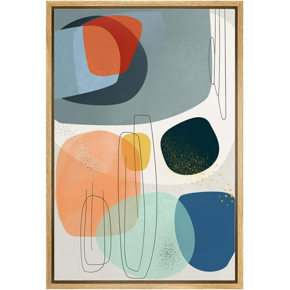 IDEA4WALL Framed Canvas Print Wall Art Colorful Geometric Abstract Illustrations Minimalism Circles Pattern Digital Art Decor Relax/Zen Nordic for Living Room, Bedroom, Office - Natural 24"x36"