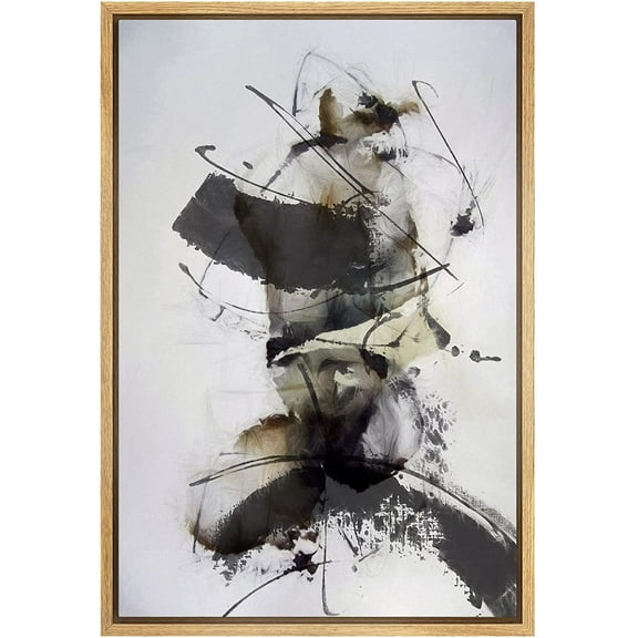 IDEA4WALL Framed Canvas Print Wall Art Dark Watercolor Paint Ink Style Art Stroke Collage Abstract Shapes Illustrations Modern Art Decorative Minimal Relax for Bedroom - 24"x36" Natural