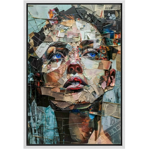 IDEA4WALL Framed Canvas Print Wall Art Debris Stacking Woman Face Wall Decor Mixed Media Portrait Print Colorful Pastel Modern Art Contemporary Relax/Zen for Home Decor - 16"x24" White