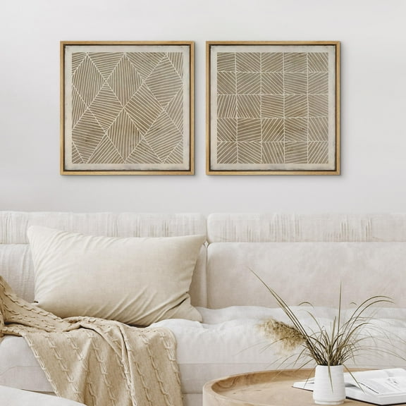 IDEA4WALL Framed Canvas Print Wall Art Geometric Line Neutral Tone Abstract Patterns Modern Art Abstract Minimal Wall Decorative Relax/Calm Nordic for Rooms - 24"x24"x2 Natural