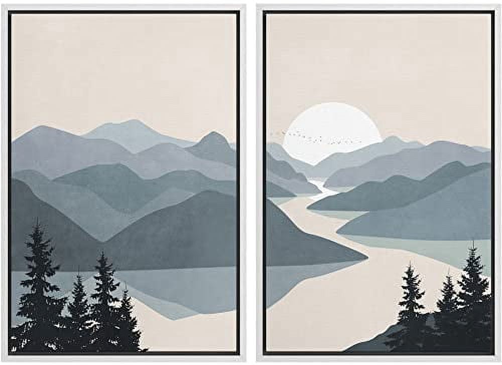 IDEA4WALL Framed Canvas Print Wall Art Green Pastel Watercolor Mountain ...