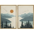 thumbnail image 1 of IDEA4WALL Framed Canvas Print Wall Art Green Pastel Watercolor Mountain Valley, Birds, River Abstract Landscape Modern Art for Living Room, Bedroom, Office - 16"x24"x2 Natural, 1 of 5
