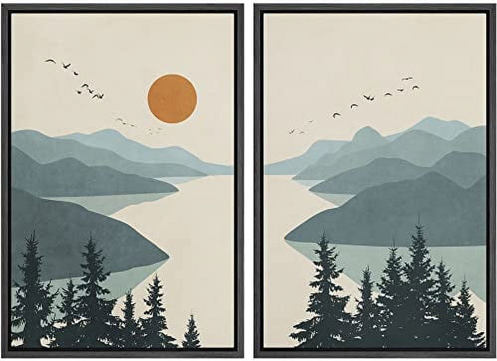 Green and Beige Framed Canvas Landscape Wall Art Set