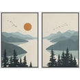 thumbnail image 1 of IDEA4WALL Framed Canvas Print Wall Art Green Pastel Watercolor Mountain Valley, Birds, River Abstract Landscape Modern Art for Living Room, Bedroom, Office - 24"x36"x2 White, 1 of 5