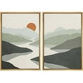 thumbnail image 1 of IDEA4WALL Framed Canvas Print Wall Art Green Pastel Watercolor Mountain Valley and Sun Abstract Shapes Modern Landscape Nature for Living Room, Bedroom, Office - 24"x36"x2 Natural, 1 of 5