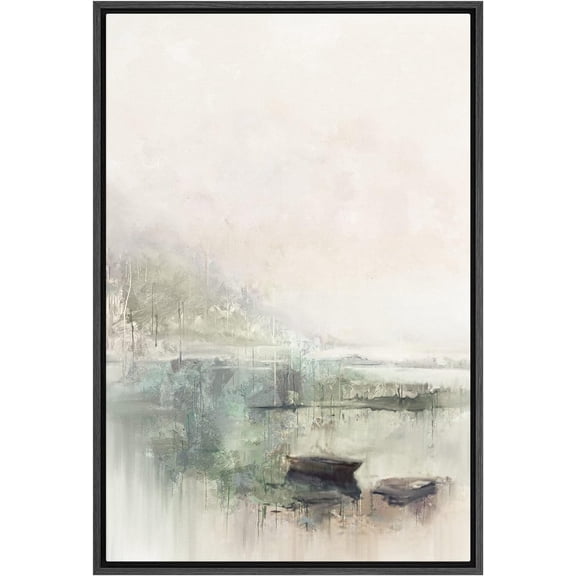 IDEA4WALL Framed Canvas Print Wall Art Grunge Paint Stroke Landscape Art Abstract Shapes Illustration Modern Art Decor Nordic Chic Relax/Zen for Living Room, Bedroom, Office - Black 24"x36"