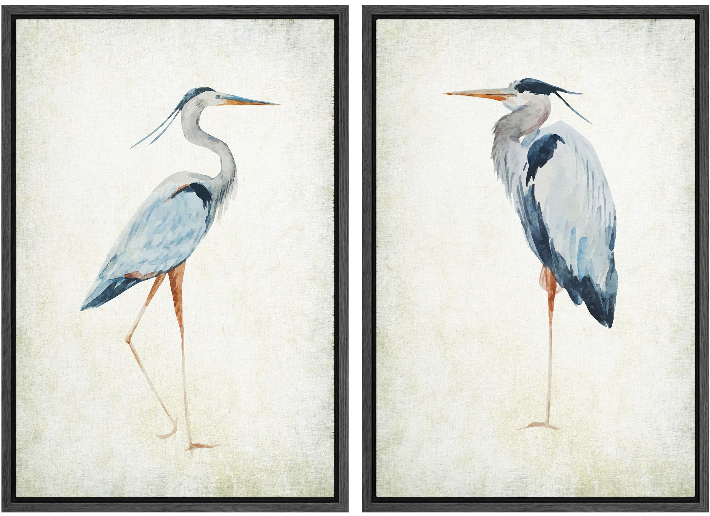 IDEA4WALL Framed Canvas Print Wall Art Heron Birds Design Illustrations Nature Animals Modern