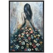IDEA4WALL Framed Canvas Print Wall Art Long Hair Lady with Flower Skirt Wall Decor Vintage Classic Abstract Print Retro Female Silhouette Artwork Contemporary for Room Decor - 24"x36" Black