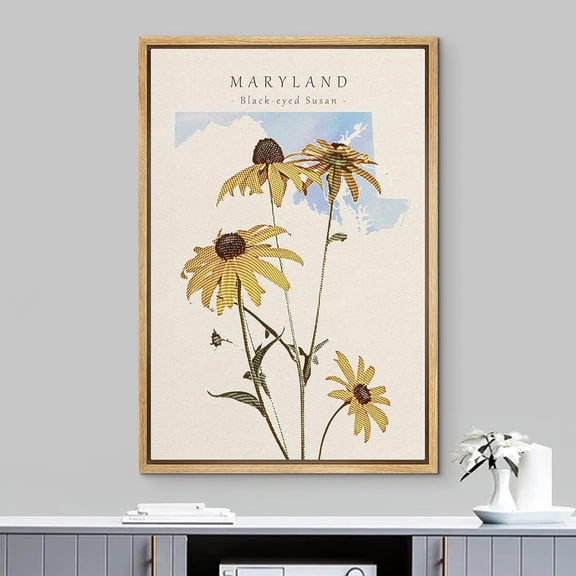 IDEA4WALL Framed Canvas Print Wall Art Maryland Black-Eyed Susan State Flower Floral Plants Illustrations Multicolor Rustic Minimal Wall Decor for Living Room, Bedroom, Office - 16"x24" Natural