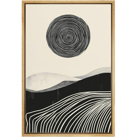 IDEA4WALL Framed Canvas Print Wall Art Minimalist Abstract Landscape Swirling Lines and Soft Hills Minimalism Decorative Bohemian Multicolor Geometric Retro for Home Decor - 24"x36" Natural