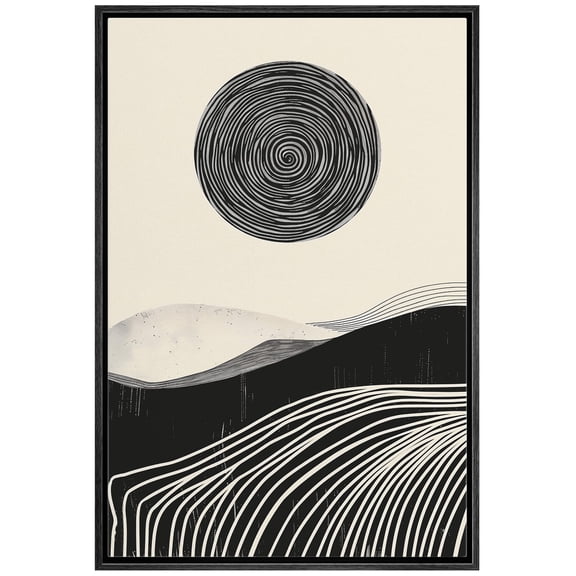 IDEA4WALL Framed Canvas Print Wall Art Minimalist Abstract Landscape Swirling Lines and Soft Hills Minimalism Decorative Bohemian Multicolor Geometric Retro for Home Decor - 16"x24" Black