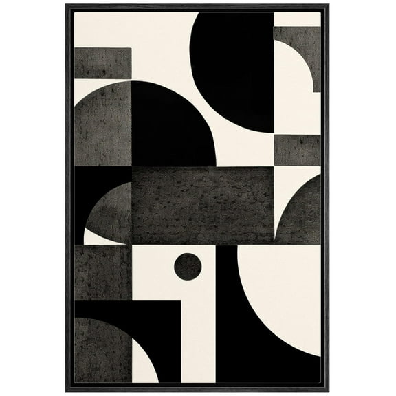 IDEA4WALL Framed Canvas Print Wall Art Minimalist Black And White Abstract Collage Illustrations Geometric Splicing Graphics Modern Art Bohemian Artwork for Home Decor - 16"x24" Black