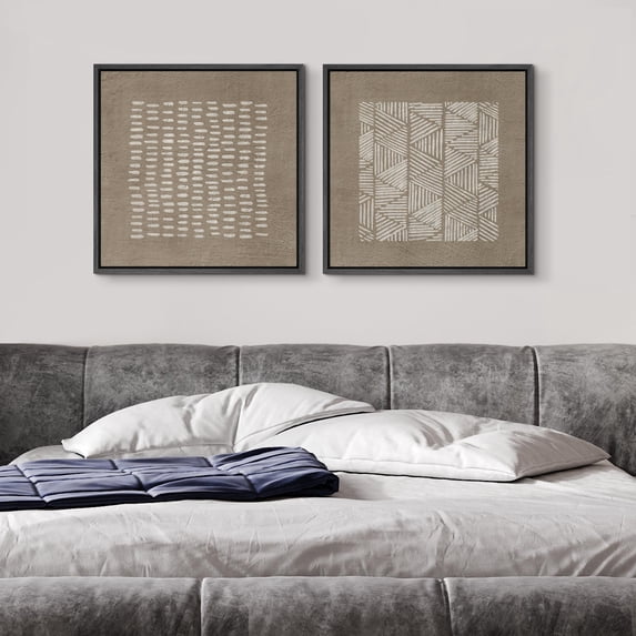 IDEA4WALL Framed Canvas Print Wall Art Minimalist Line Patterns on Brown Background Digital Art Vintage Geometric Artwork Wall Decorative Relax/Calm Retro for Rooms - 16"x16"x2 Black