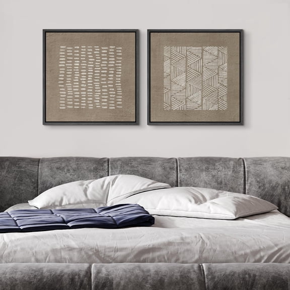 IDEA4WALL Framed Canvas Print Wall Art Minimalist Line Patterns on Brown Background Digital Art Vintage Geometric Artwork Wall Decorative Relax/Calm Retro for Rooms - 16"x16"x2 Black