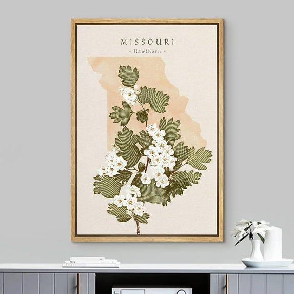 IDEA4WALL Framed Canvas Print Wall Art Missouri White Hawthorn State Flower Floral Plants Illustrations Multicolor Rustic Minimal Wall Decor for Living Room, Bedroom, Office - 16"x24" Natural