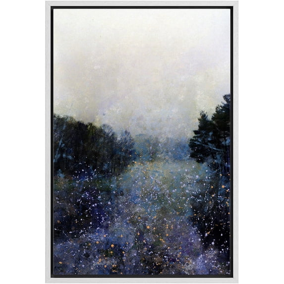IDEA4WALL Framed Canvas Print Wall Art Misty Forest Atmospheric Illustrations Pastel Nature Floral Field Landscape Modern Digital Art Bohemian Abstract Artwork for Home Decor - White 24"x36"