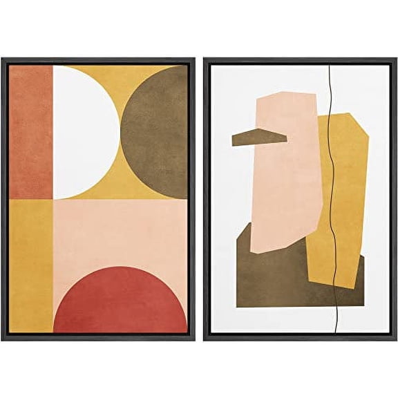 IDEA4WALL Framed Canvas Print Wall Art Multicolor Mid-Century Semi-Circle Polygon Collage Abstract Shapes Modern Boho Chic for Living Room, Bedroom, Office - 24"x36"x2 Black