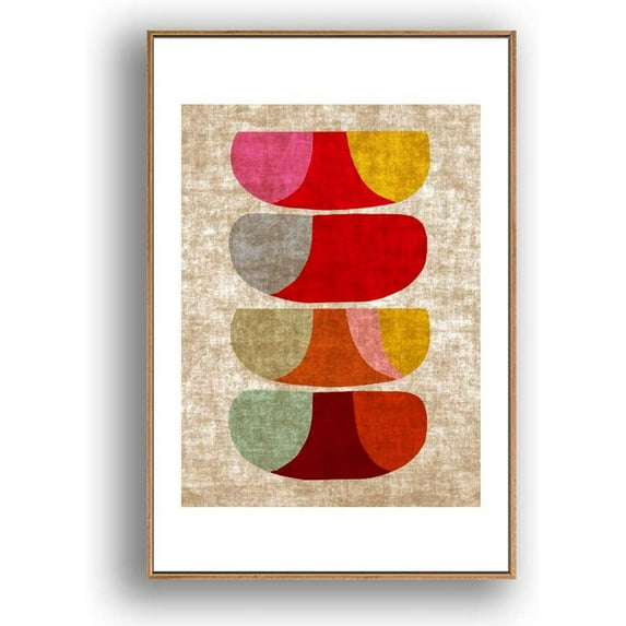 IDEA4WALL Framed Canvas Print Wall Art Multicolor Plant in Blue Vase Geometric Shapes Illustrations Modern Art Chic Colorful for Living Room, Bedroom, Office - 24"x36" Natural