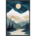 thumbnail image 1 of IDEA4WALL Framed Canvas Print Wall Art Navy Blue Midnight Sky Moon Mountain Range Landscape Nature Wilderness Illustrations Decor Bohemian Multicolor Mid-Century for Bedroom - 16"x24" Black, 1 of 5