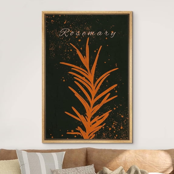IDEA4WALL Framed Canvas Print Wall Art Orange & Black Rosemary Silhouette with Paint Specks Floral Plants Illustrations Minimalism Wall Decor for Living Room, Bedroom, Office - 24"x36" Natural