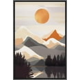 thumbnail image 1 of IDEA4WALL Framed Canvas Print Wall Art Pastel Orange Sun Mountain Range Landscape Art Wilderness Illustrations Decorative Bohemian Multicolor Mid-Century Modern Wall Decor - 16"x24" Black, 1 of 5