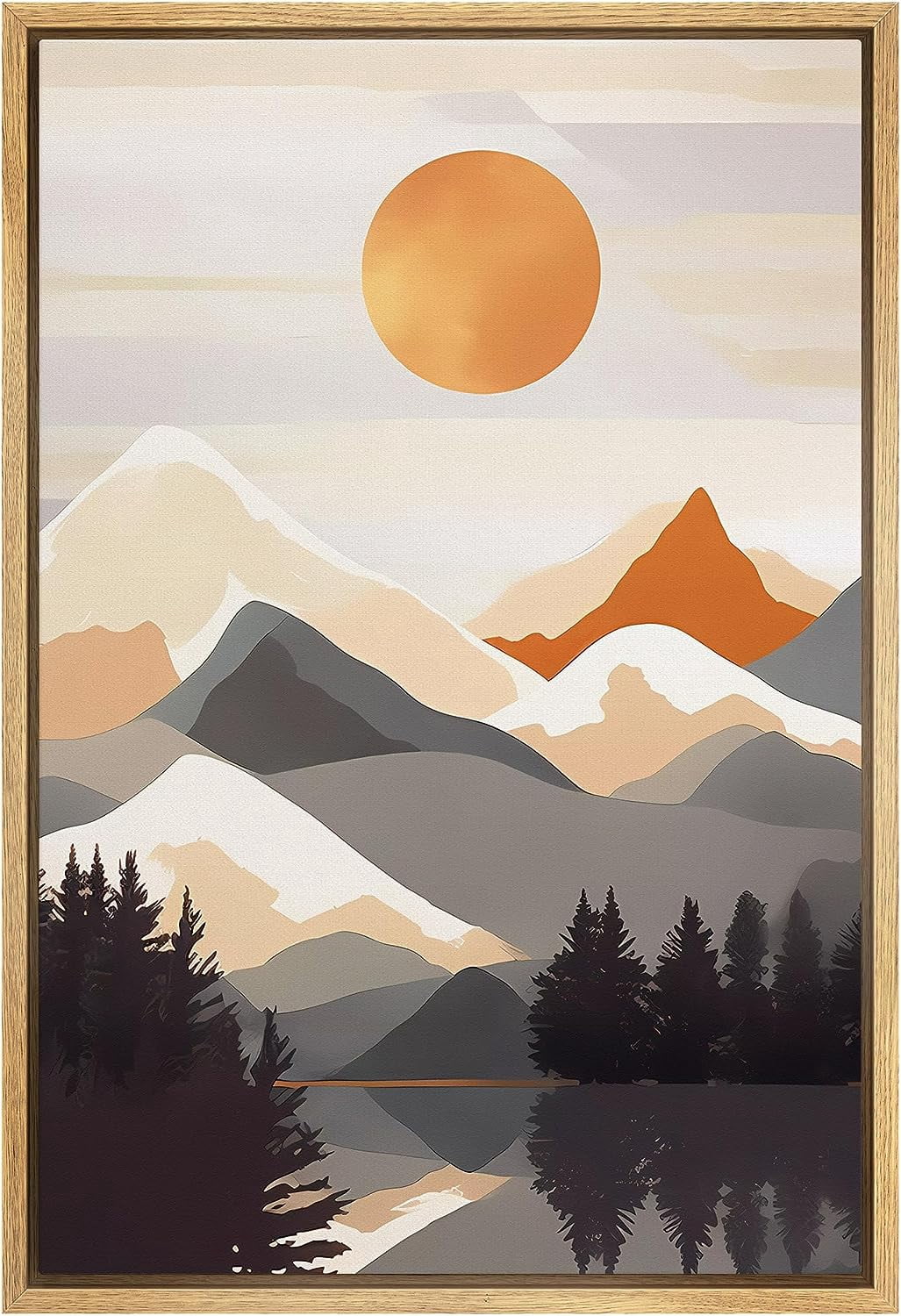 IDEA4WALL Framed Canvas Print Wall Art Pastel Orange Sun Mountain Range ...