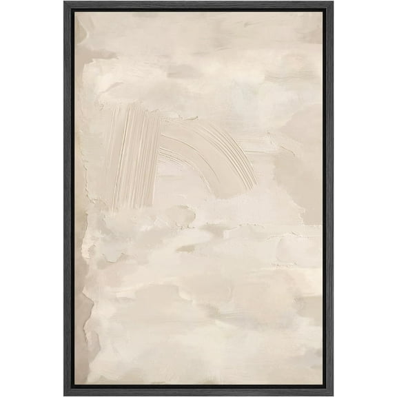 IDEA4WALL Framed Canvas Print Wall Art Rustic Tan Paint Stroke Landscape Abstract Shapes Illustrations Modern Art Decor Boho Relax/Zen Nordic for Living Room, Bedroom, Office - Black 24"x36"