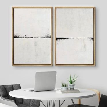 IDEA4WALL Framed Canvas Print Wall Art Set of 2 Black & Gray Grunge Paint Stroke Landscape Abstract Modern Art Multicolor Contemporary Artwork for Bedroom, Office - 16"x24"x2 Panels Natural