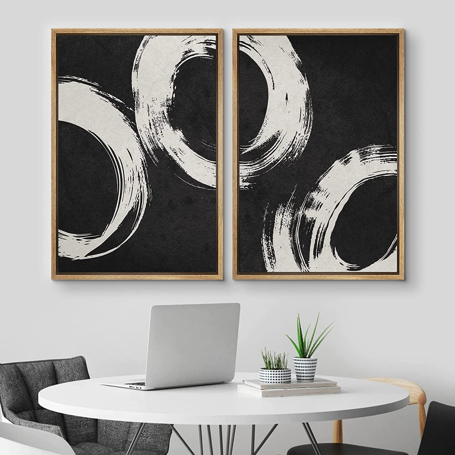 IDEA4WALL Framed Canvas Print Wall Art Set of 2 Black & White Paint ...